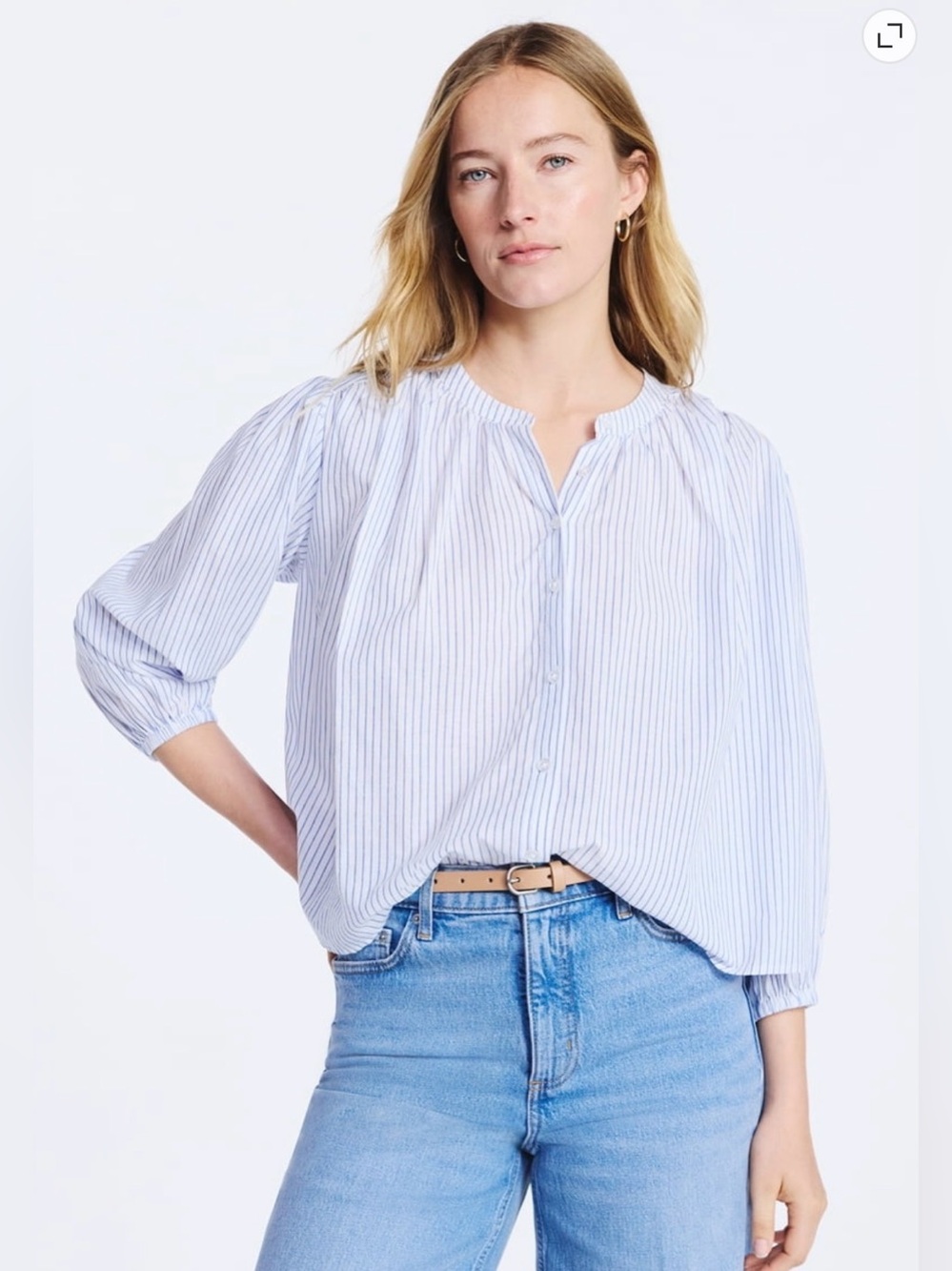 Nwt free assembly balloon sleeve Light Blue Stripe Button-Front Women's sz L